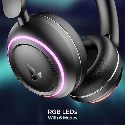 boAt Rockerz 480 w/RGB LEDs, 6 Light Modes, 40mm Drivers, Beast Mode, 60hrs Playback , Bluetooth Headphones(Black Sabre) - Rajputtrade