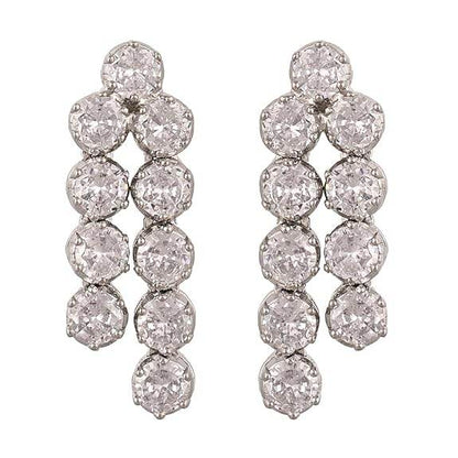 Cubic Zirconia Dual Strand Necklace Jewellery Set With Dangler Earrrings For Women/Girls (White) - Rajputtrade