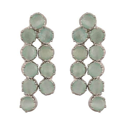Cubic Zirconia Dual Strand Necklace Jewellery Set With Dangler Earrrings For Women/Girls (Mint Green) - Rajputtrade
