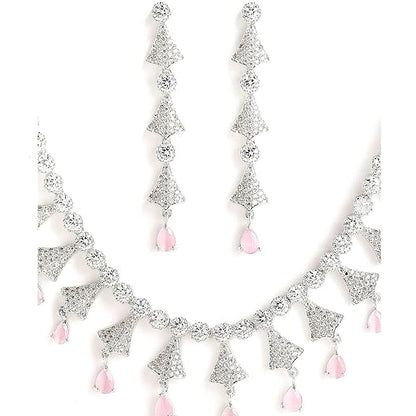 Silver Toned White, Necklace With Earring Jewellery Set For Woment and Girl - Rajputtrade