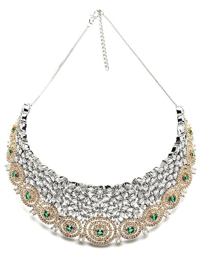 Rose Gold Plated Blue American Diamond Studded Choker Necklace Set for Women (Green) - Rajputtrade