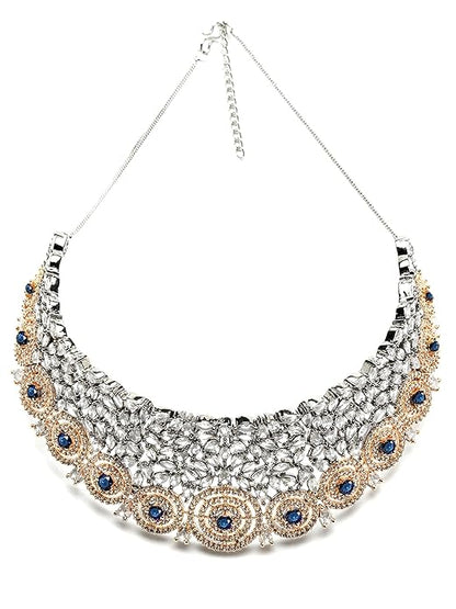 Rose Gold Plated Blue American Diamond Studded Choker Necklace Set for Women (Blue) - Rajputtrade
