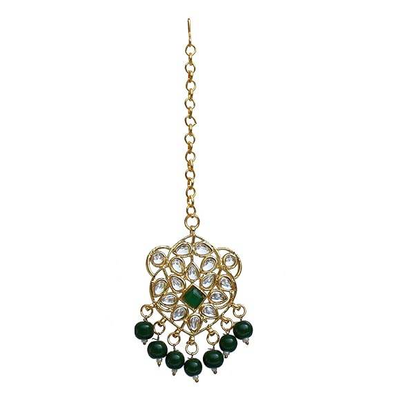 Green Gold Plated Kundan Bridal Necklace Set for Women (Green) - Rajputtrade