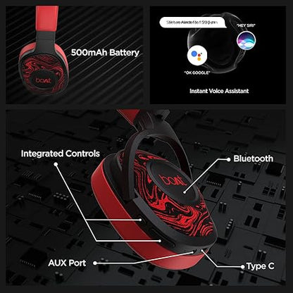 boAt Rockerz 550 Bluetooth Wireless Over Ear Headphones with Mic Upto 20 Hours Playback, 50MM Drivers (Red)