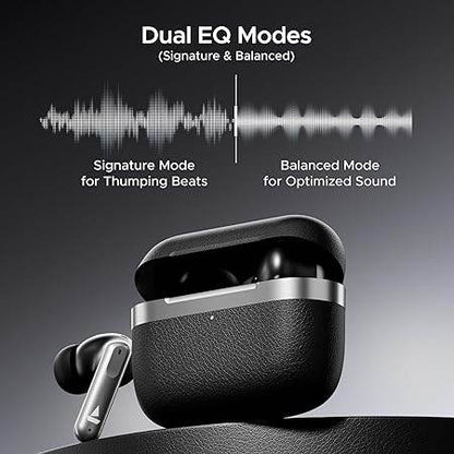 boAt Airdopes 111v2, Premium Leather Finish, 50HRS Battery, 13mm Drivers, Fast Charge, v5.4 Bluetooth TWS in Ear Earbuds (Black) - Rajputtrade