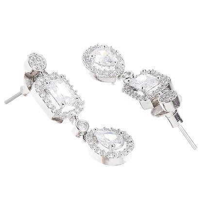 Silver Toned American Diamond Studded Jewellery Set for Women (Silver) - Rajputtrade
