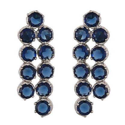 Cubic Zirconia Dual Strand Necklace Jewellery Set With Dangler Earrrings For Women/Girls (Blue) - Rajputtrade