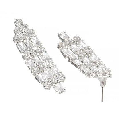 Studded Layered Necklace With Earrings Jewellery Set For Girls and Women (White) - Rajputtrade