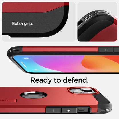 Spigen Tough Armor MagFit Back Cover Case Compatible with iPhone 15 (TPU + Poly Carbonate | Red)