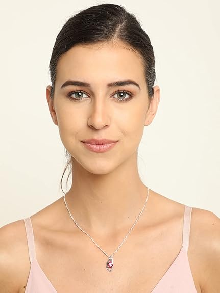 925 Sterling Silver Blood Red Eye Pendant Chain Jewellery Set | Rhodium Plated, Swiss Zirconia | Gift for Women & Girls