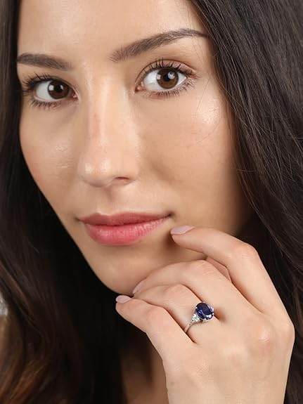 925 Sterling Silver Oval Stone Ring with Adjustable Band | Gift for Women Wife Girls - Rajputtrade