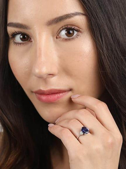 925 Sterling Silver Oval Stone Ring with Adjustable Band | Gift for Women Wife Girls - Rajputtrade