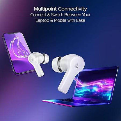 boAt Nirvana Lucid w/ 32 dB ANC, Multi-Point Connectivity, in-Ear Detection, 60HRS Playback, Hearables App, 4 Mics ENx, IPX5 Truly Wireless in Ear Earbuds, TWS Ear Buds(Zinc White) - Rajputtrade