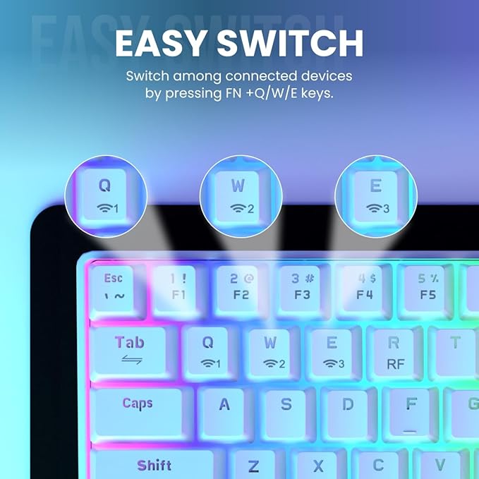 Portronics Hydra 10 Mechanical Wireless Gaming Keyboard with Bluetooth 5.3 + 2.4 GHz, RGB Lights 16.8 Million Colors, Type C Charging, Compatible with PCs, Smartphones and Tablets(Blue) - Rajputtrade