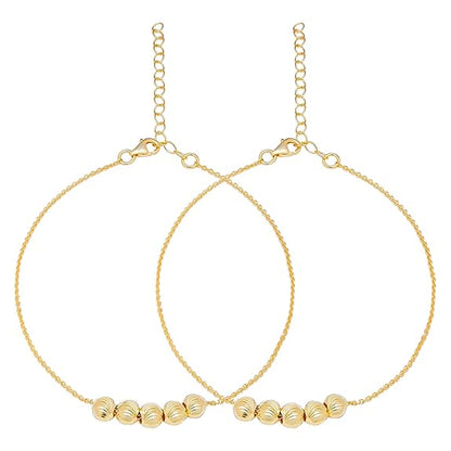 925 Sterling Silver Beads Gold Plating Chain Anklet (Pair) | Gift for Women & Girls | - Rajputtrade