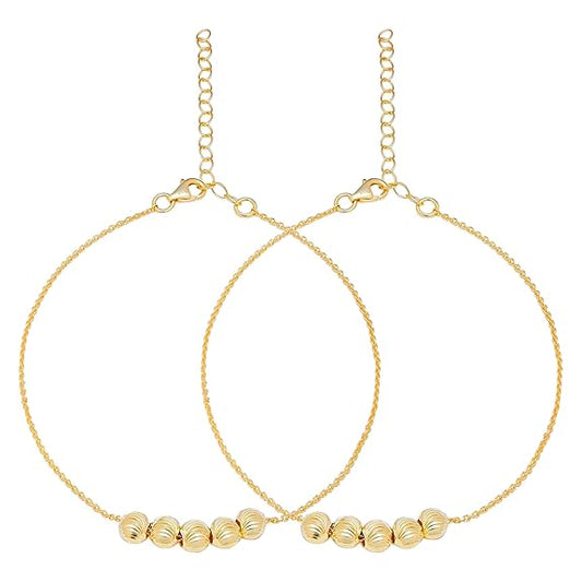 925 Sterling Silver Beads Gold Plating Chain Anklet (Pair) | Gift for Women & Girls | - Rajputtrade