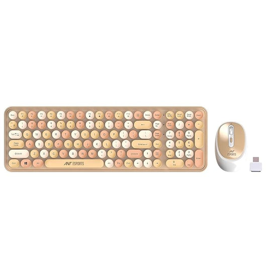 Ant Esports WKM44 Keyboard and Mouse Combo, Colourful Wireless Keyboard with Round Keycaps,2.4GHz Dropout-Free Connection, Long Battery Life, Cute Wireless Mouse for PC/Laptop/Computer- Candy Brown - Rajputtrade