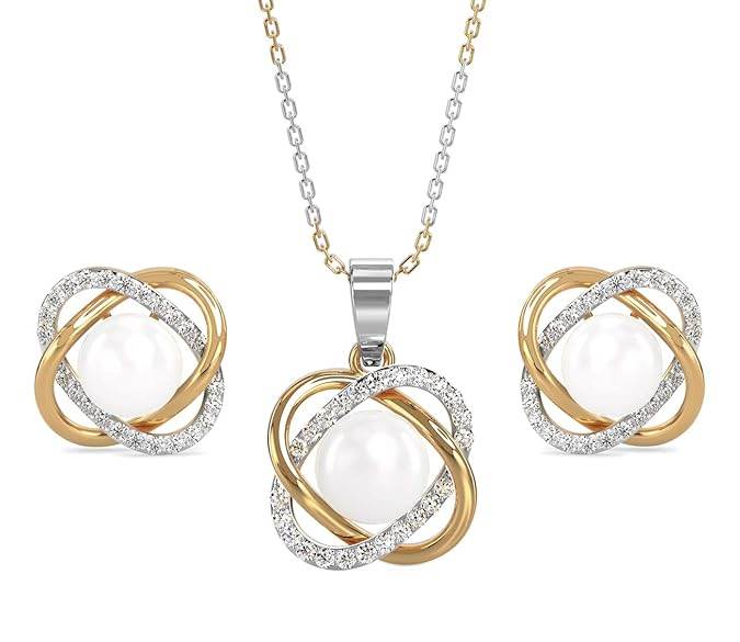 925 Sterling Silver Real Pearl Knot Pendant Earring Chain Jewellery Set | Gold Rhodium Plated | Gift for Women & Girls - Rajputtrade