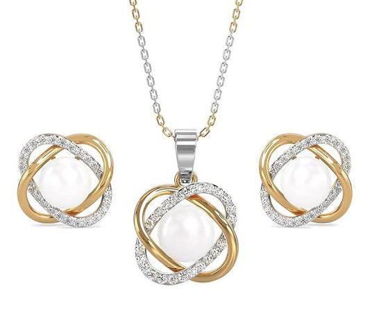 925 Sterling Silver Real Pearl Knot Pendant Earring Chain Jewellery Set | Gold Rhodium Plated | Gift for Women & Girls - Rajputtrade
