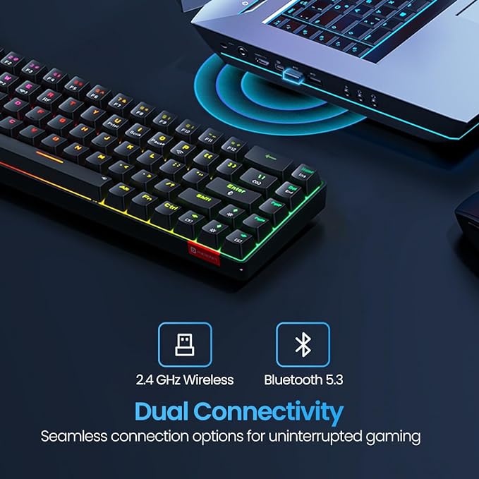 Portronics Hydra 10 Wireless Mechanical Gaming Keyboard with Bluetooth & 2.4 GHz Wireless, Red Switches, Multi-Device Pairing, TKL Compact Size, Multi-Colour Backlight, for Laptop & PC (Black) - Rajputtrade
