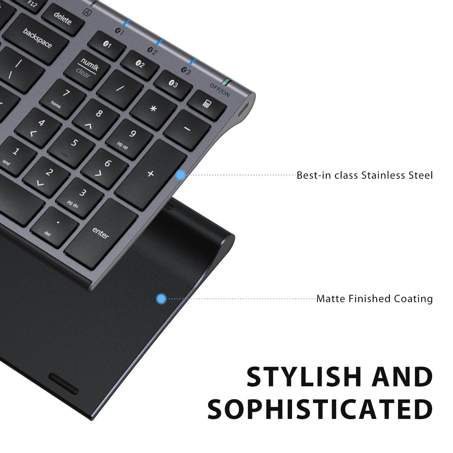 BK10 Multi-Device Bluetooth Keyboard for Mac, Windows, Chrome OS, Android, iPad, iPhone, Rechargeable Wireless Keyboard Easy-Switch up to 3 Devices Grey Black - Rajputtrade