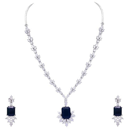 Jewellery Red Ruby Necklace Set Pendant with Earring for Women/Girls (Blue - Gold) - Rajputtrade