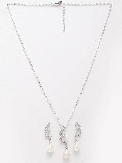 925 Sterling Silver Pearl Twist Pendant Earring Chain Jewellery Set | Rhodium Plated, Swiss Zirconia | Gift for Women & Girls - Rajputtrade