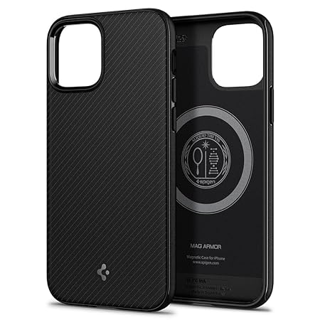 Spigen Mag Armor Back Cover Case Compatible with iPhone 12 Pro/12 (TPU | Matte Black)