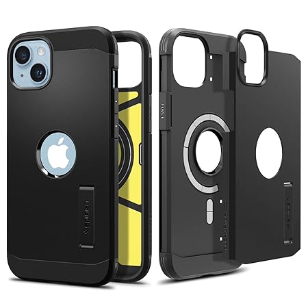 Spigen Tough Armor MagFit Back Cover Case Compatible with iPhone 14 (TPU + Poly Carbonate | Black)