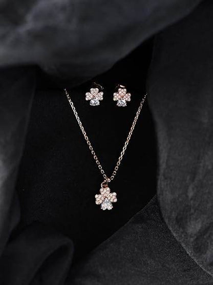 925 Sterling Silver Bunch of Hearts Pendant Earrings Chain Necklace Jewellery Set | Rose Gold Plated, Swiss Zirconia |Gift for Women and Girls - Rajputtrade