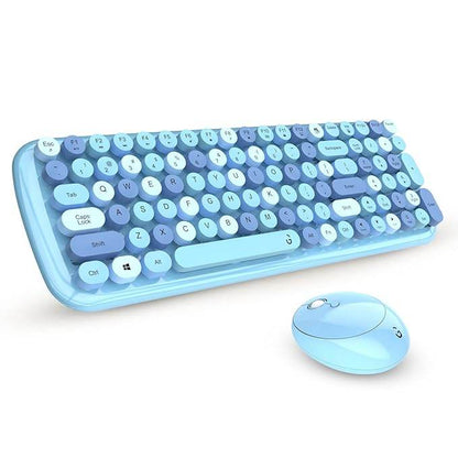 iGear KeyBee Retro Typewriter Inspired 2.4GHz Wireless Keyboard with Mouse Combo for Desktop/Laptop and Devices with USB Support, Single Nano Receiver, Round Keycaps, Cleaning Brush (White) (Blue) - Rajputtrade