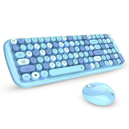 iGear KeyBee Retro Typewriter Inspired 2.4GHz Wireless Keyboard with Mouse Combo for Desktop/Laptop and Devices with USB Support, Single Nano Receiver, Round Keycaps, Cleaning Brush (White) (Blue) - Rajputtrade