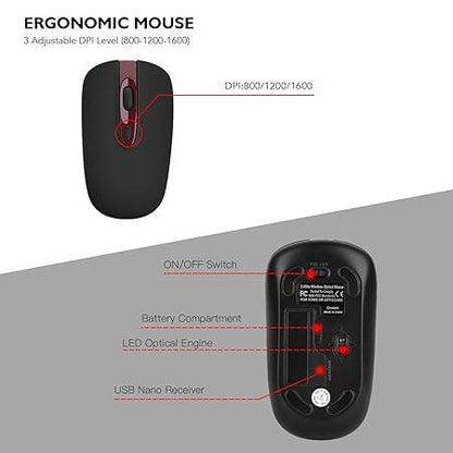 cimetech Wireless Keyboard and Mouse Combo, 2.4G Comfortable Ultra Slim Ergonomic Keyboard, Plug and Play Compact Full Size Keyboard for Mac, Windows, Laptop, Tablet, Computer - Wine Red - Rajputtrade