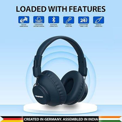 Blaupunkt Newly Launched BH41 Bluetooth Wireless Over Ear Headphones I Long Playtime I 40MM Drivers (Blue) - Rajputtrade
