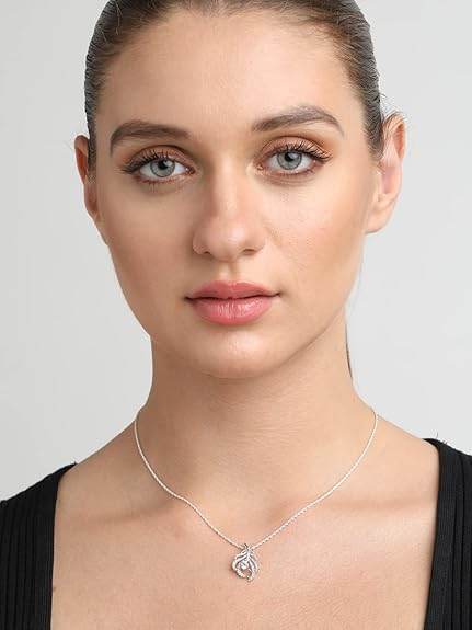 925 Sterling Silver Nusa Pendant Chain Jewellery Set | Rhodium Plated, Swiss Zirconia | Gift for Women & Girls - Rajputtrade