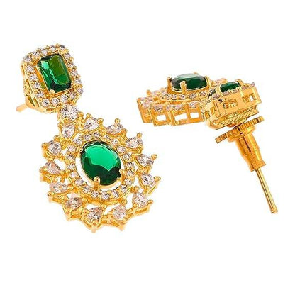 Elegance Cluster Setting Round and Oval Cut CZ Brass Gold Plated Jewellery Set (Green) - Rajputtrade