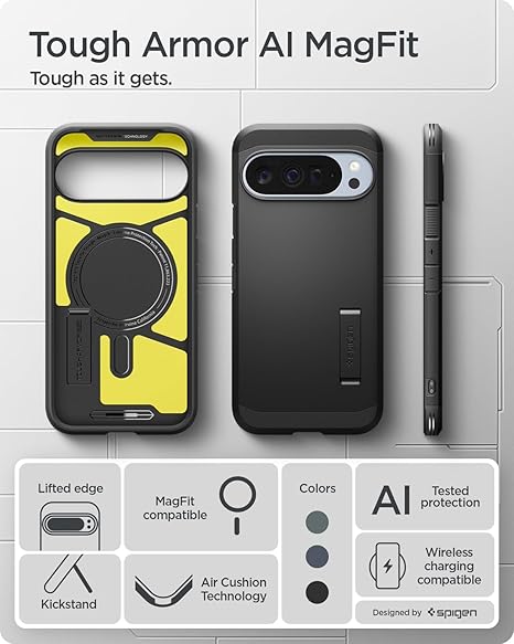 Spigen Tough Armor (AI) MagFit for Google Pixel 10 Pro Case, Pixel 10 Back Cover - TPU+Poly Carbonate｜Black