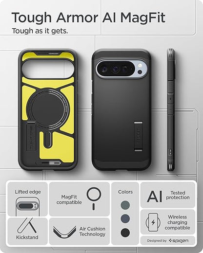 Spigen Tough Armor (AI) MagFit for Google Pixel 10 Pro Case, Pixel 10 Back Cover - TPU+Poly Carbonate｜Black