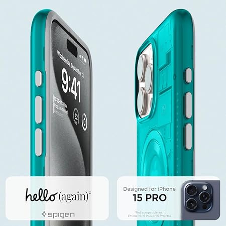 Spigen Classic C1 MagFit Back Cover Case Compatible with iPhone 15 Pro (TPU + Poly Carbonate | Bondi Blue)