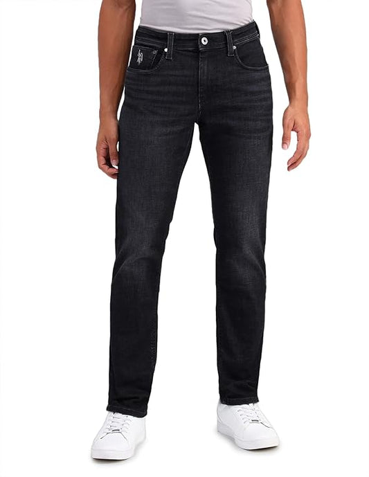 U.S. Polo Assn. Denim Co. Men's Black Mid Rise Wash Button Cotton Slim Jeans - Rajputtrade