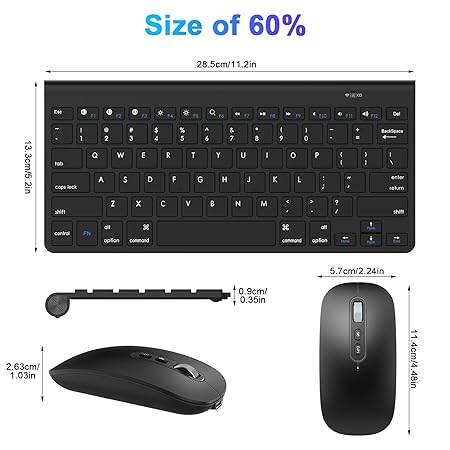 Cimetech Bluetooth Mini Keyboard and Mouse, Slim Portable Ergonomic Wireless Keyboard and Rechargeable Mouse Compatible with iPad, Tablet, Laptop, PC - Black - Rajputtrade