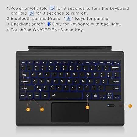Concept Kart Surface Bluetooth Keyboard with Trackpad & 7-Color LED Backlit, Ultra Slim Rechargeable Keyboard with Touchpad for Surface Pro 7 Plus (2021)/ Pro 7/ Pro 6/ Pro 5/Pro 4/Pro 3 - Rajputtrade