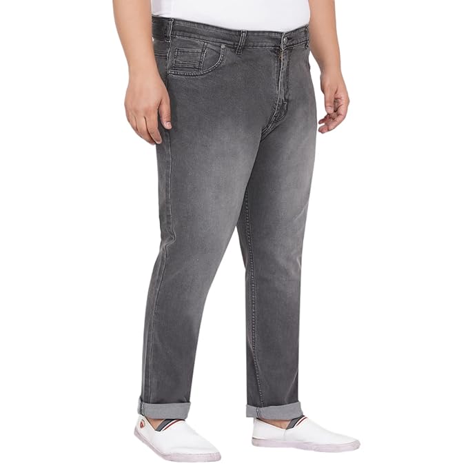 JOHN PRIDE Plus Size Men's Stretchable Mid-Rise Comfort Fit Clean Look Grey Cotton Jeans for Men - Rajputtrade