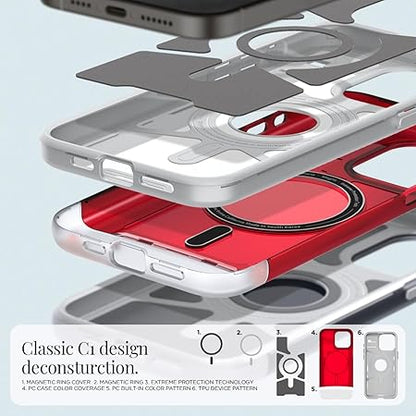 Spigen Classic C1 MagFit Back Cover Case Compatible with iPhone 15 Pro Max (TPU + Poly Carbonate | Ruby)
