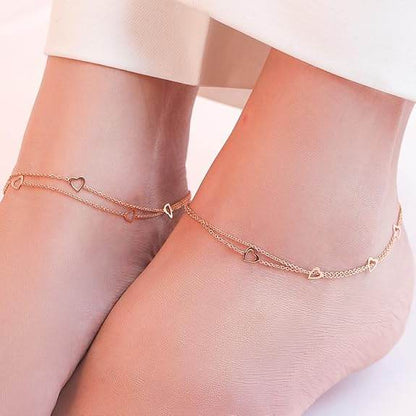 925 Sterling Silver Layered Rose Gold Plating Hearts Anklets (Pair) | Gift for Women & Girls | - Rajputtrade