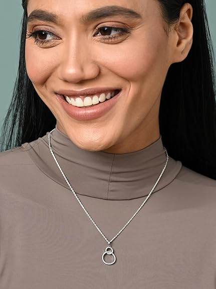 925 Sterling Silver Interlocked Ring Pendant Earrings Chain Necklace Jewellery Set | Platinum Plated, Swiss Zirconia | Gift for Women and Girls - Rajputtrade