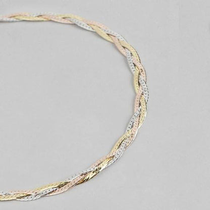 925 Sterling Silver Braided Triple Tone Multicolour Rhodium, Gold and Rose Gold Plated Chain Anklet (Single) | Gift for Women and Girls | - Rajputtrade