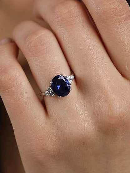 925 Sterling Silver Oval Stone Ring with Adjustable Band | Gift for Women Wife Girls - Rajputtrade
