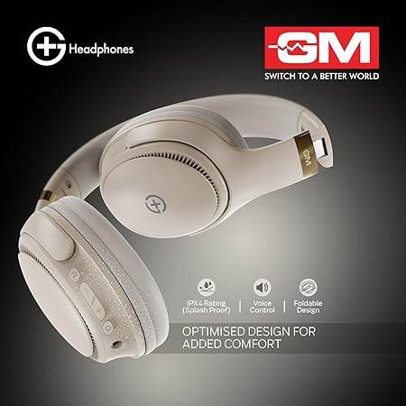 GM G+ Headphones, Over The Ear Headphones with Mic, BT 5.3, Pure Bass, 45ms Low Latency, Dual Pairing - Rajputtrade