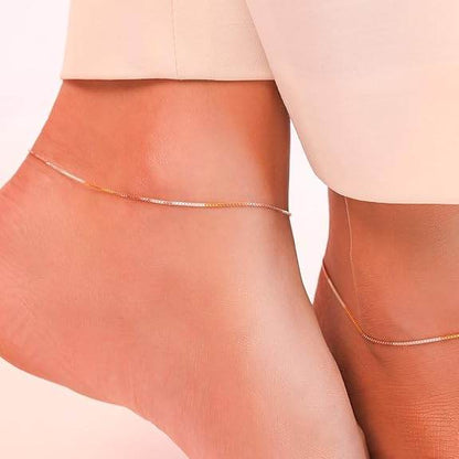 925 Sterling Silver Modest Minimal Triple Tone Plating Chain Anklet (Pair) | Gift for Women & Girls | - Rajputtrade